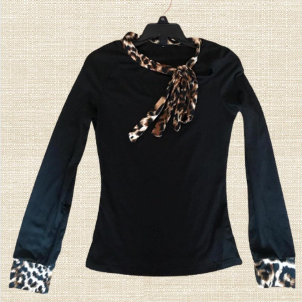 Black Leopard-Print Detail Professional Shirt